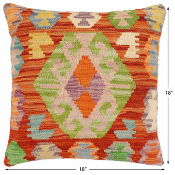 handmade Traditional Pillow Rust Blue Hand-Woven SQUARE 100% WOOL Hand woven turkish pillow2' x 2'